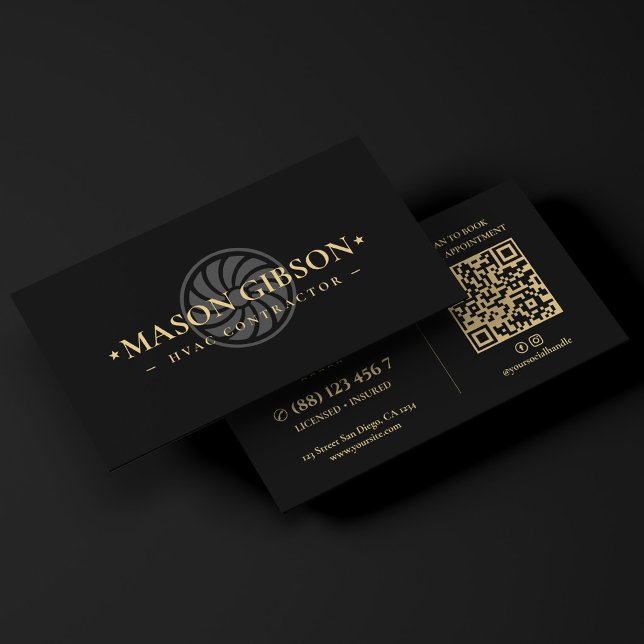 Carte De Visite Logo de l'entrepreneur CVC moderne noir (Modern HVAC Contractor Logo Black Business Card
)