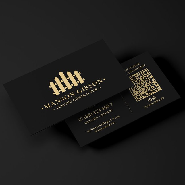 Carte De Visite Logo de l'entrepreneur de clôture Fencing Fence en (Fencing Fence Contractor Logo Black Modern QR Code Business Card
)