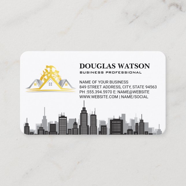 Carte De Visite Logo de l'entrepreneur de construction | Horizon u (Devant)