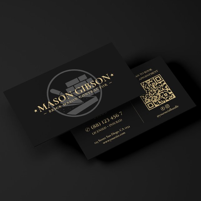 Carte De Visite Logo de l'entrepreneur en maçonnerie de briques mo (Concrete Contractor, Mason, Brick Mason, Stone Mason, Concrete Finisher, Foundation Contractor,)