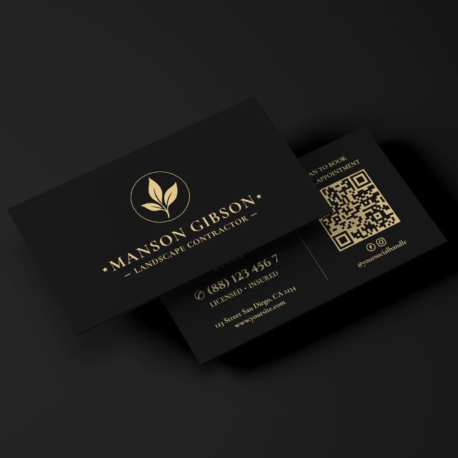 Carte De Visite Logo de l'entrepreneur paysagiste minimal Code QR  (Minimal Landscape Contractor Logo Black QR Code Business Card
)