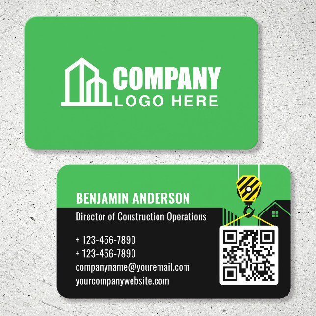 Carte De Visite Logo de l'entreprise Code QR du sous-traitant Vert (Créateur téléchargé)