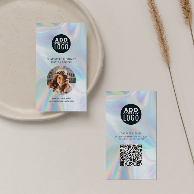 Carte De Visite Logo de l'entreprise Code QR photo de l'employé (Holographic Company Logo with QR Code Photo Business Card)