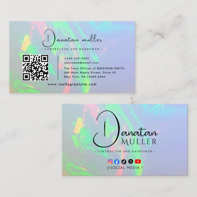 Carte De Visite Logo de l'entreprise Code QR sur pierre d'opale (Devant / Derrière)