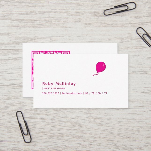 Carte De Visite Logo de l'entreprise de ballons | Code QR (Devant/Arrière en situation)