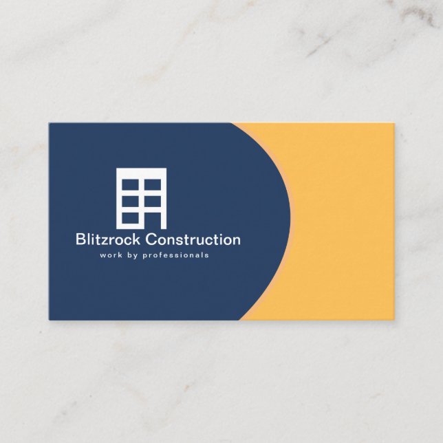 Carte De Visite Logo de l'entreprise de construction jaune bleu mo (Devant)