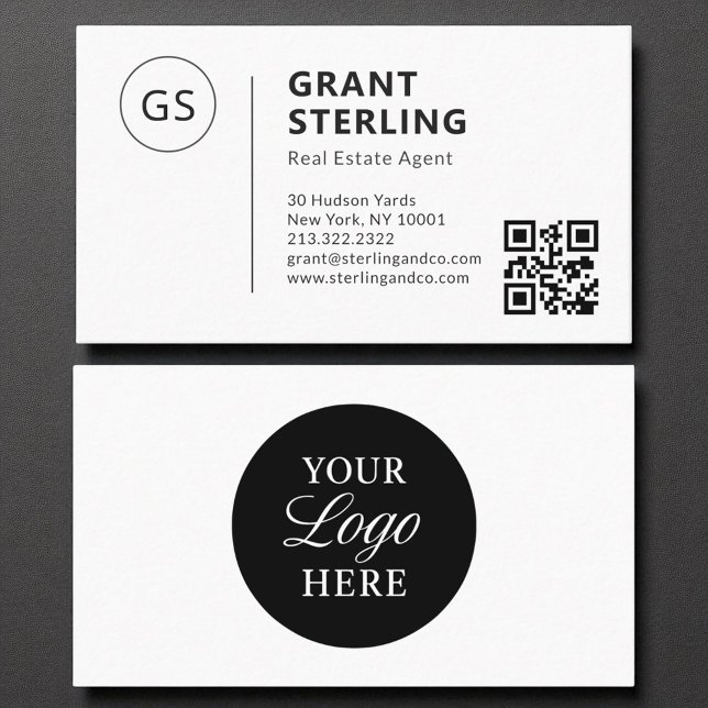 Carte De Visite Logo de l'entreprise de l'agent immobilier QR Code (Créateur téléchargé)