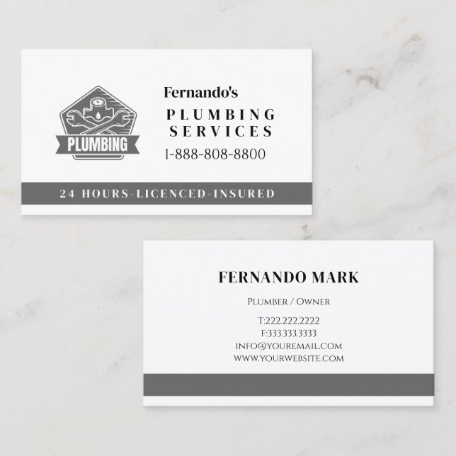 Carte De Visite Logo de l'entreprise de services de plomberie prof (Devant / Derrière)