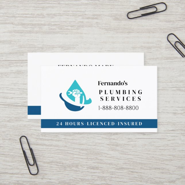 Carte De Visite Logo de l'entreprise de services de plomberie prof (Devant/Arrière en situation)