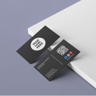 Carte De Visite Logo de l'entreprise Médias sociaux QR Code Black