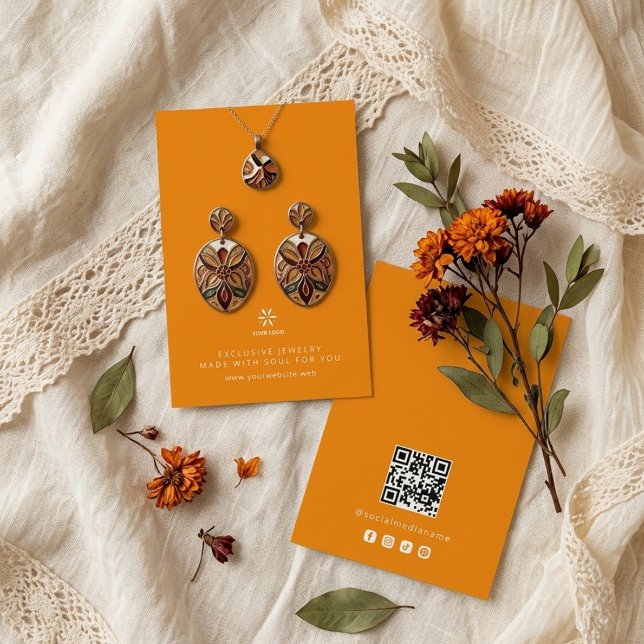 Carte De Visite Logo de l'étalage de bijoux Basic Apricot Crush TM (Basic Minimalist Apricot Crush Jewelry Display Card Template, featuring Business Logo, Custom QR.)