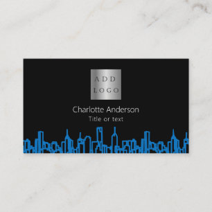 Carte De Visite Logo de l'immobilier de la ville bleu noir code QR