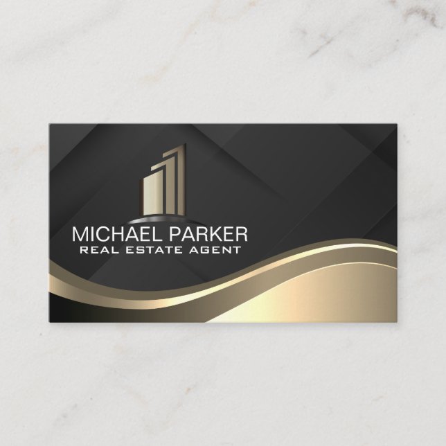 Carte De Visite Logo de l'immobilier en or | Fond noir (Devant)