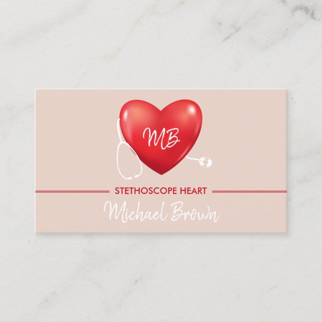 Carte De Visite Logo de l'infirmière de coeur blush Stethoscope (Devant)