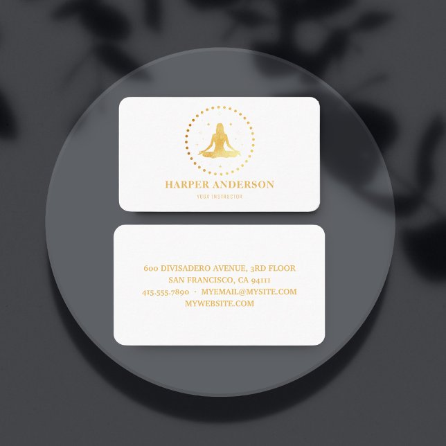 Carte De Visite Logo de l'instructeur de Yoga d'or moderne (Créateur téléchargé)