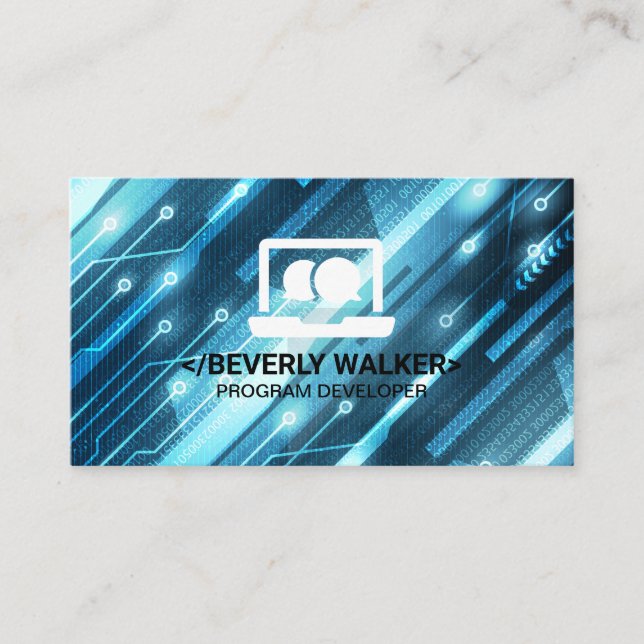 Carte De Visite Logo de l'ordinateur technique | Arrière - plan de (Devant)