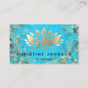 Carte De Visite logo de lotus en feuille d'or faux un turquoise te