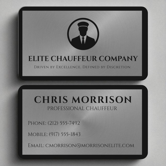 Carte De Visite Logo de luxe Chauffeur élégant Silver Editable (Créateur téléchargé)
