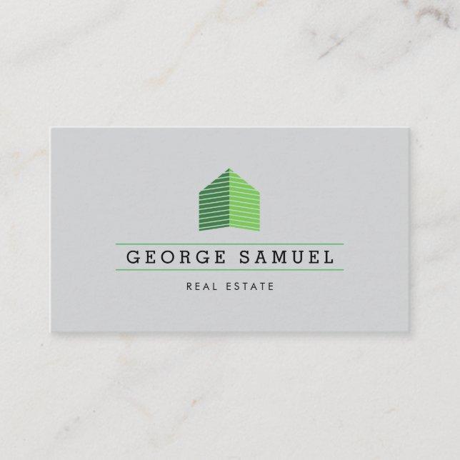 Carte De Visite Logo de maison abstrait vert moderne Realtor Ash-N (Devant)
