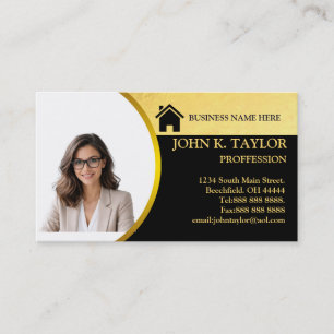 Carte De Visite Logo de maison agence immobilière noir et or Photo