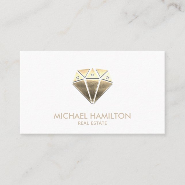 Carte De Visite Logo de maison de diamant en or professionnel (Devant)