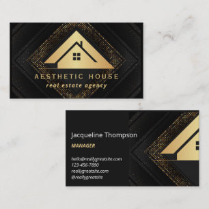 Carte De Visite Logo de maison Immobilier Noir & Or Realtor