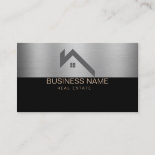 Carte De Visite Logo de maison moderne d'immobilier noir et or