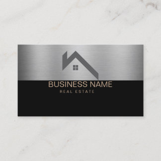Carte De Visite Logo de maison moderne d'immobilier noir et or