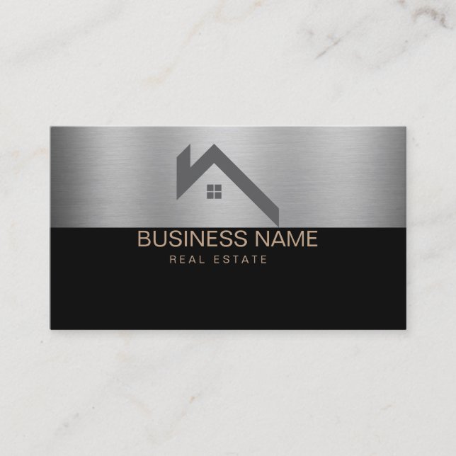 Carte De Visite Logo de maison moderne d'immobilier noir et or (Devant)