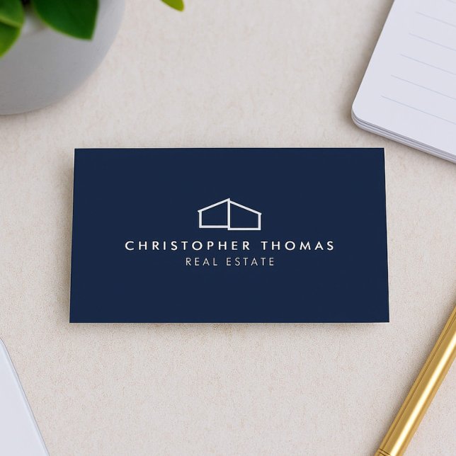 Carte De Visite Logo de maison moderne Immobilier, Realtor Navy Bl (Créateur téléchargé)
