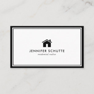 Carte De Visite Logo de maison moderne Noir & Blanc Courtier immob