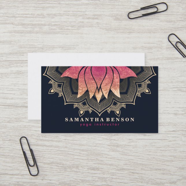 Carte De Visite Logo de mandala de fleur de lotus élégant pour pro (Devant/Arrière en situation)