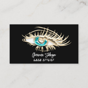 Carte De Visite Logo de maquillage bleu noir blanc or Eyelash Qr C