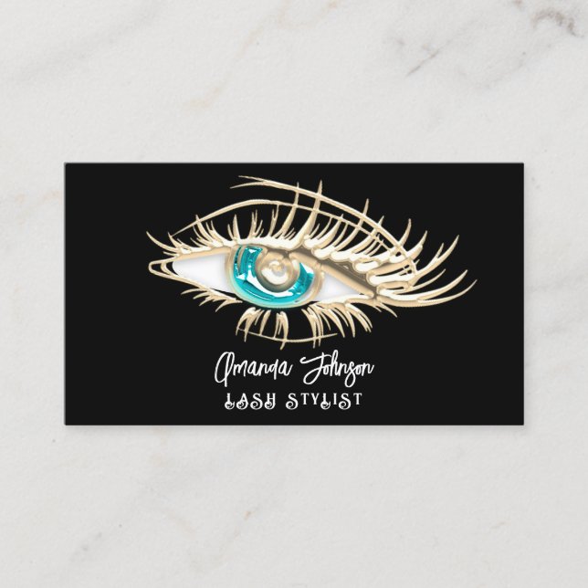 Carte De Visite Logo de maquillage bleu noir blanc or Eyelash Qr C (Devant)