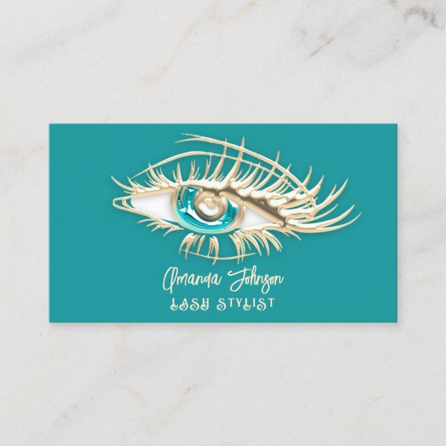 Carte De Visite Logo de maquillage Blue Gold Eyelash Qr Code Ivory (Devant)