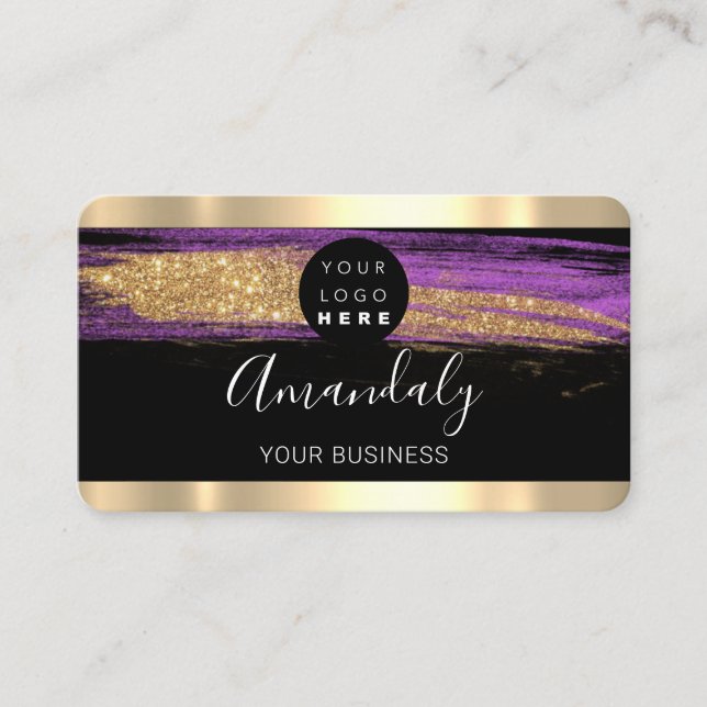 Carte De Visite Logo de maquillage de clous Stylist Gold Purple St (Devant)