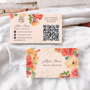 Carte De Visite Logo de maquillage en or rose rose pour cheveux qr