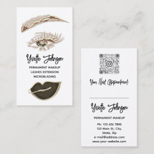 Carte De Visite Logo de maquillage Eyelash Brow Code QR Lip Blanc