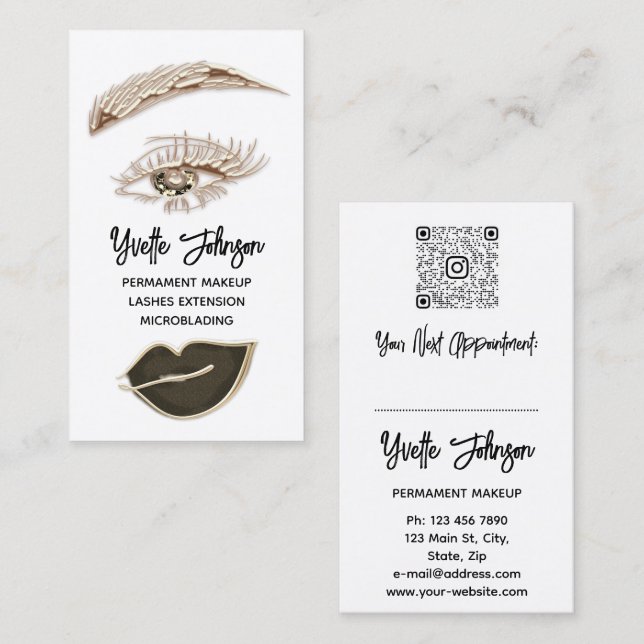 Carte De Visite Logo de maquillage Eyelash Brow Code QR Lip Blanc  (Devant / Derrière)