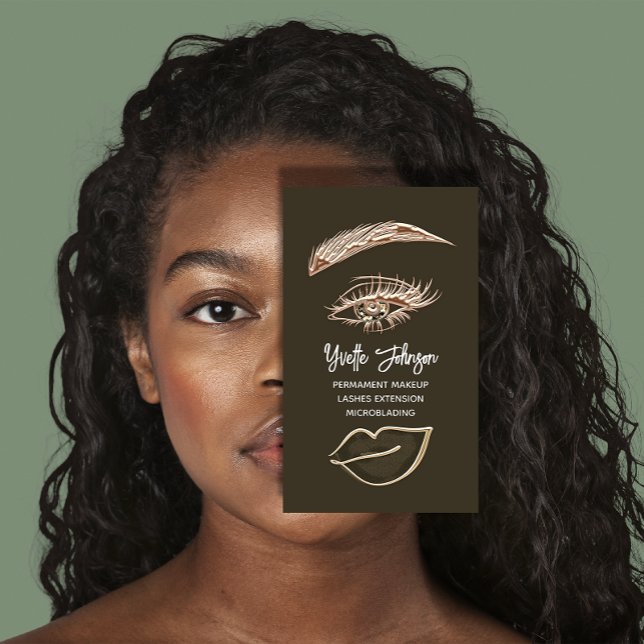 Carte De Visite Logo de maquillage Eyelash Brow Code QR Lip Rose B (Eyelash Brow Makeup Logo QR Code Lip Rose Brown Business Card)