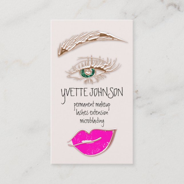 Carte De Visite Logo de maquillage Eyelash Brow Lips Rose rose QRC (Devant)