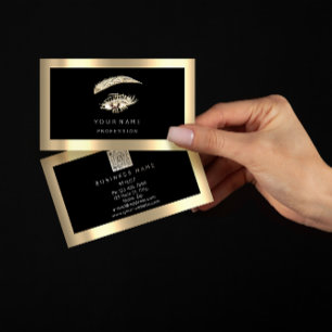 Carte De Visite Logo de maquillage Eyelash Brow Qr Code Black Gold