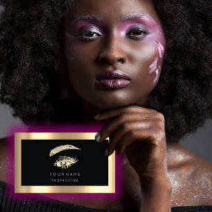 Carte De Visite Logo de maquillage Eyelash Brow Qr Code Black Gold
