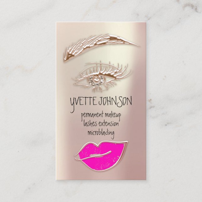 Carte De Visite Logo de maquillage Eyelash Brow QRCode Rose Lip ro (Devant)