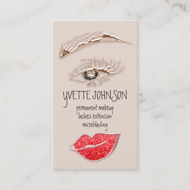 Carte De Visite Logo de maquillage Eyelash Brow Rose de lèvres QRC (Devant)