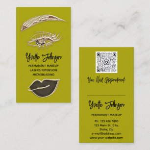 Carte De Visite Logo de maquillage Eyelash Brows QRCode Lip Gold M