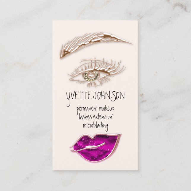 Carte De Visite Logo de maquillage Eyelash Brows QRCode Rose Lip G (Devant)