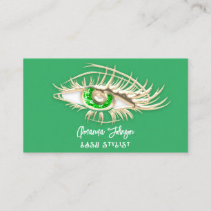 Carte De Visite Logo de maquillage Lash Brow Green Eye QrCode Gold