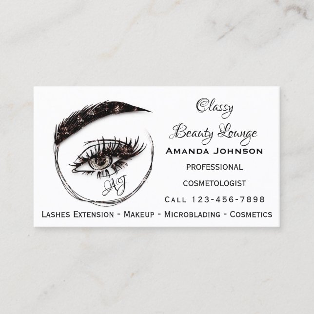 Carte De Visite Logo de maquillage microlame QrCode Brown (Devant)