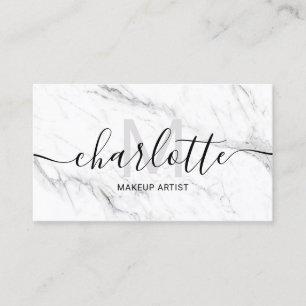 Carte De Visite Logo de maquillage simple et chic en marbre blanc